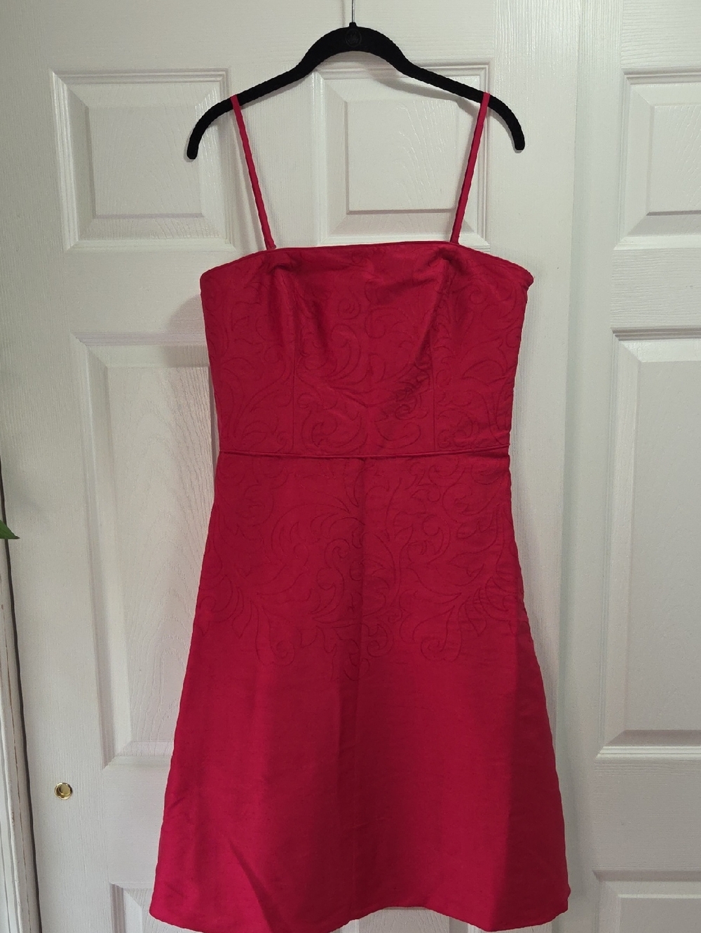 Ann Taylor Red Silk Tone On Tone Embriodered A-Line Dress